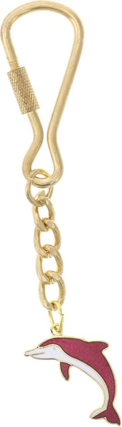 Behave® Porte-clés Dolphin couleur or émail blanc rouge 10 cm