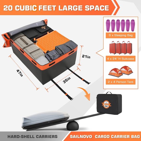 Opvouwbare Waterdichte Autodakkoffer - 580 Liter Capsiteit, Antislip Mat en Reflecterende Strepen voor Auto's en SUV's — afbeelding 5
