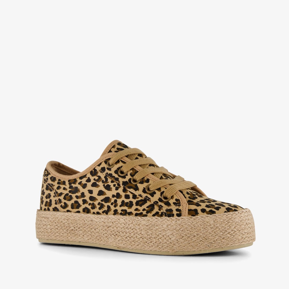 Blue Box dames sneakers met jute en panterprint - Beige - Maat 38