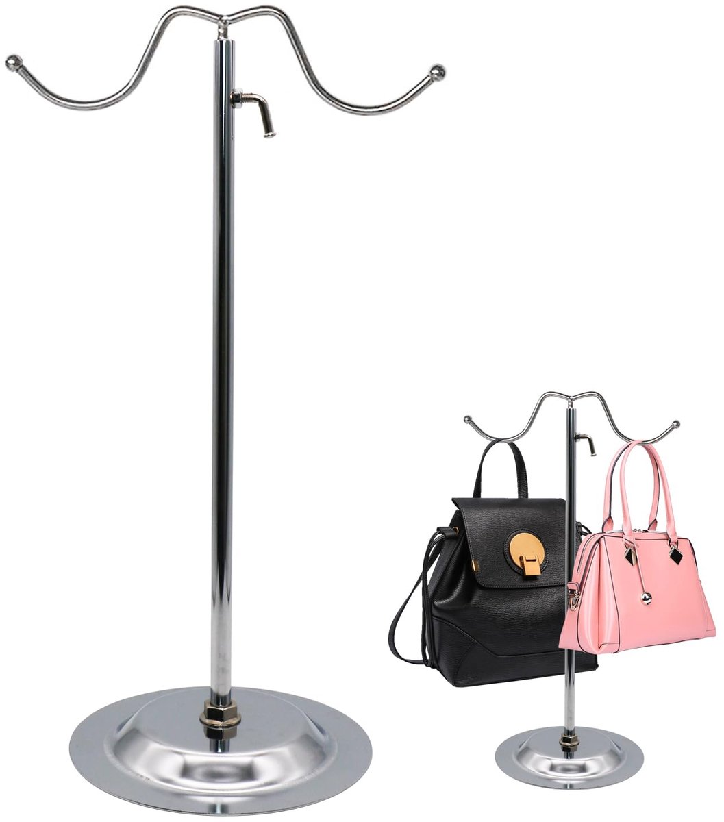 My Ninki ® Verstelbare Metalen Handtasdisplay voor Tafelblad met Dubbele Haak voor Diverse Accessoires Zilver