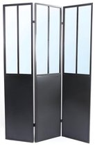Vente-unique Paravent avec miroir COVENTRY - Style industriel - Métal - H180xL122cm - Zwart L 122 cm x H 180 cm x P 3 cm