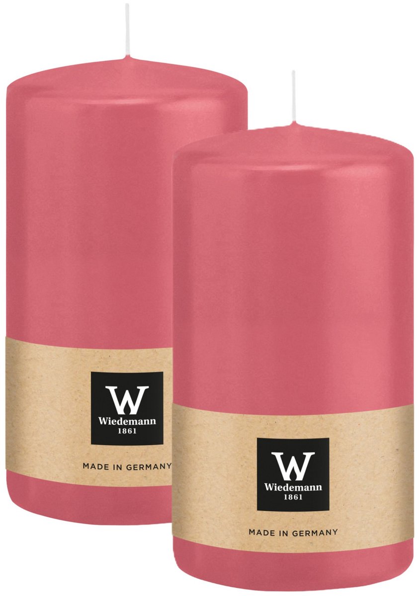 Wiedemann Cilinderkaars/stompkaars - 2x - roze - 13 x 7 cm - 52 branduren - zuilkaarsen
