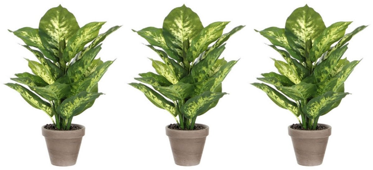 Mica Decorations Kunstplant Dieffenbachia - Voordeelset van 3x stuks - groen - 40 cm - in pot - nepplant - kamerplant