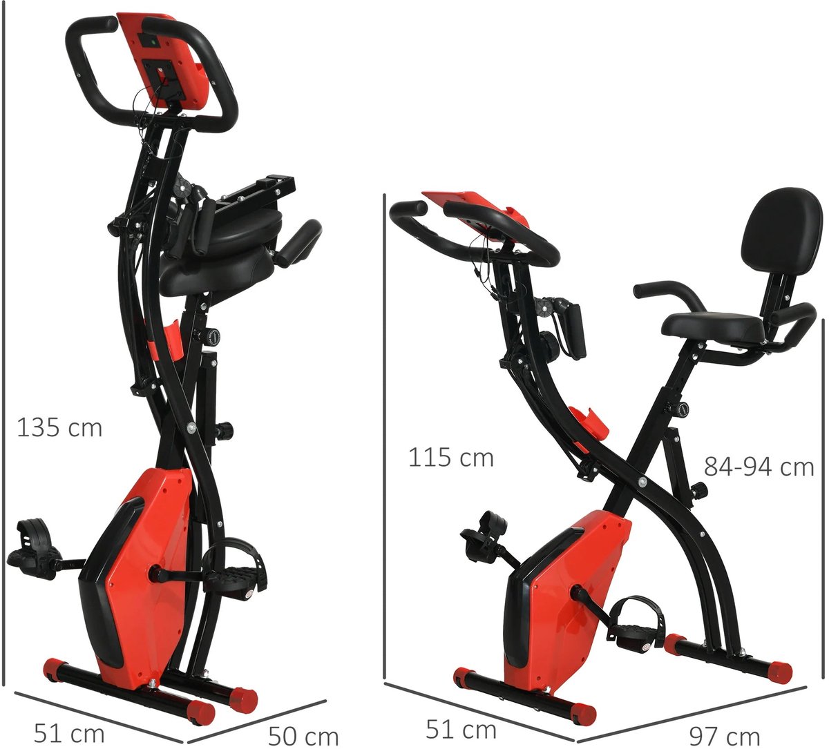 Afbeelding 3 van Eliptical Bike - Indoorfietsen - Hometrainers - Fitness Fiets - Indoor Cycle - Indoorfiets - Kunststof ABS staal - Opvouwbare Hometrainer - 105x48x118 cm - Rood
