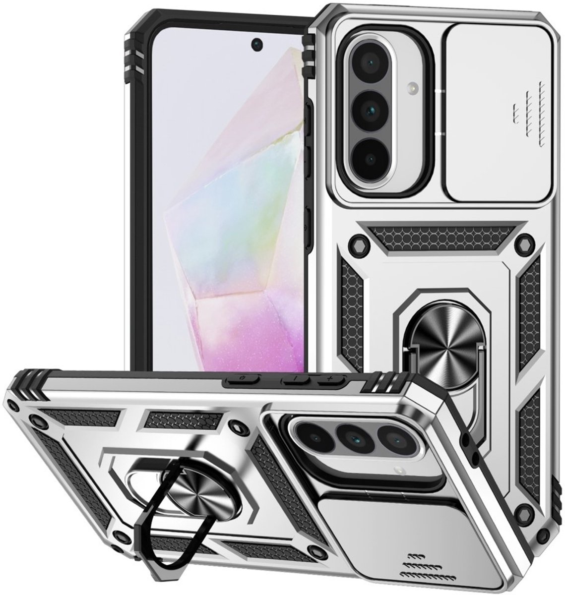 Coverup Hoesje - Geschikt voor Samsung Galaxy A36 / A56 Hoesje - Coverup Armor Ring Kickstand Back Cover met Camera Shield - Grijs
