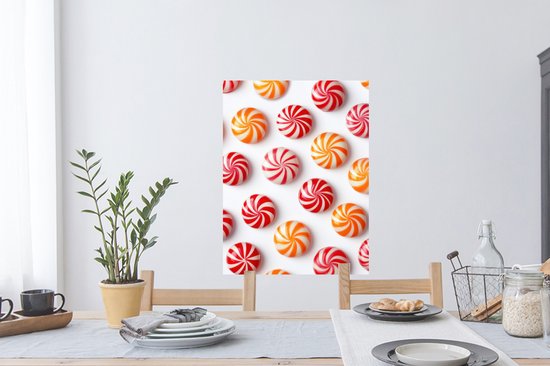 Muurstickers - Sticker Folie - Snoep - Patroon - Rood - Oranje - 60x80 cm - Plakfolie - Muurstickers Kinderkamer - Zelfklevend Behang - Zelfklevend behangpapier - Stickerfolie