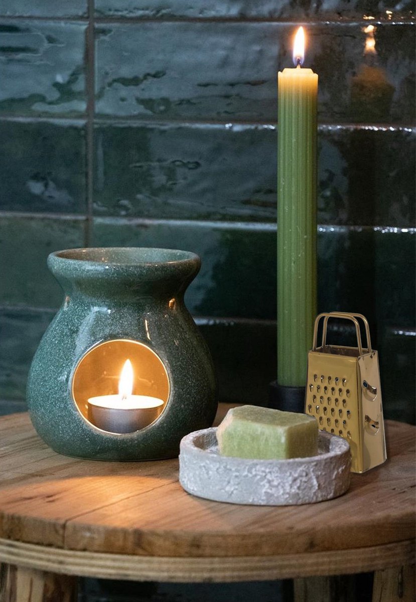Amberblokjes/geurblokjes accessoire set - kleine rasp en schaaltje - goud/mango hout