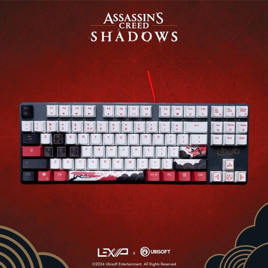 LEXIP X UBISOFT - Assassin's Creed Shadows - QWERTY (US) Mechanisch gaming toetsenbord - 60% layout - Exclusief AC Shadows design - bekabeld via USB - Geschikt voor PC - wit, zwart, rood