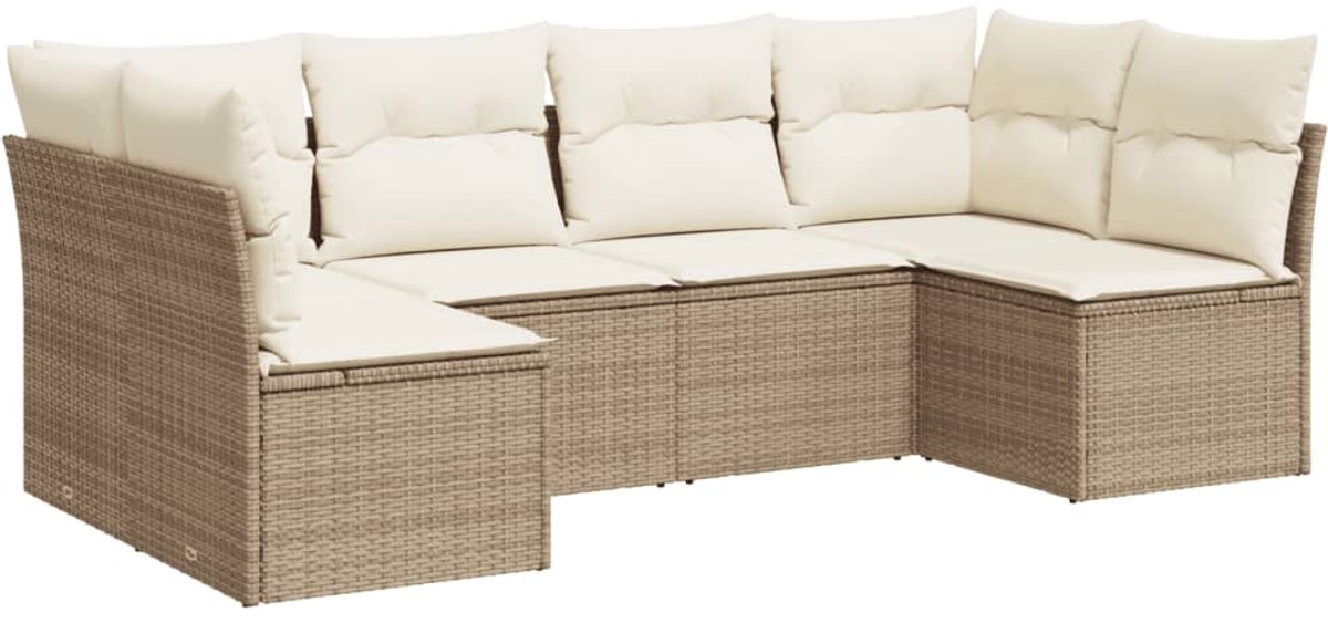 vidaXL 6-delige - Loungeset - met - kussens - poly - rattan - beige