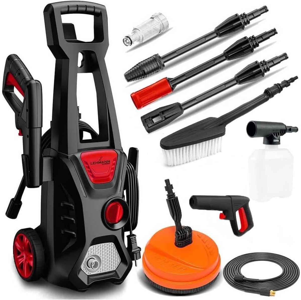 Hogedrukreiniger 1600 W, max. 200 Bar, Zelfaanzuigend met Accessoires - Ideaal voor Huis, Tuin en Auto