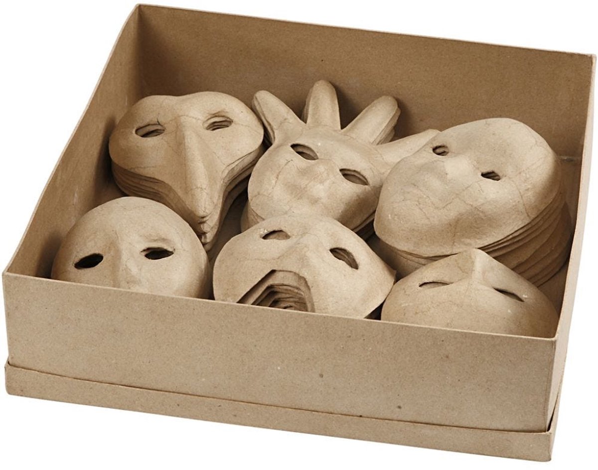Handgemaakte Papier-Maché Maskers - Set van 60 Stuks - 6 Verschillende Vormen - 12-21 cm - Creatief Masker Maken