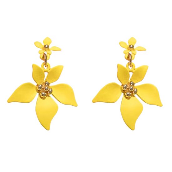 Oorbellen- geel -bloem- lang- Charme Bijoux