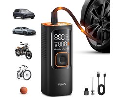 FlinQ Draagbare Compressor - Luchtcompressor - Elektrische Bandenpomp voor Fiets en Auto - Fietspomp USB-oplaadbaar - 12V
