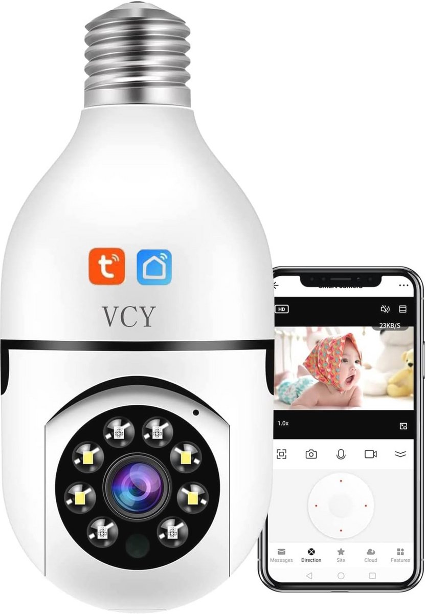 Draadloze Wifi Bulb Camera met Nachtzicht en 360 Graden Panoramazicht
