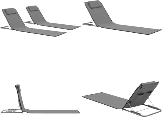 vidaXL - Strandmatten - inklapbaar - 2 - st - staal - en - stof - grijs van Vidaxl — afbeelding 2