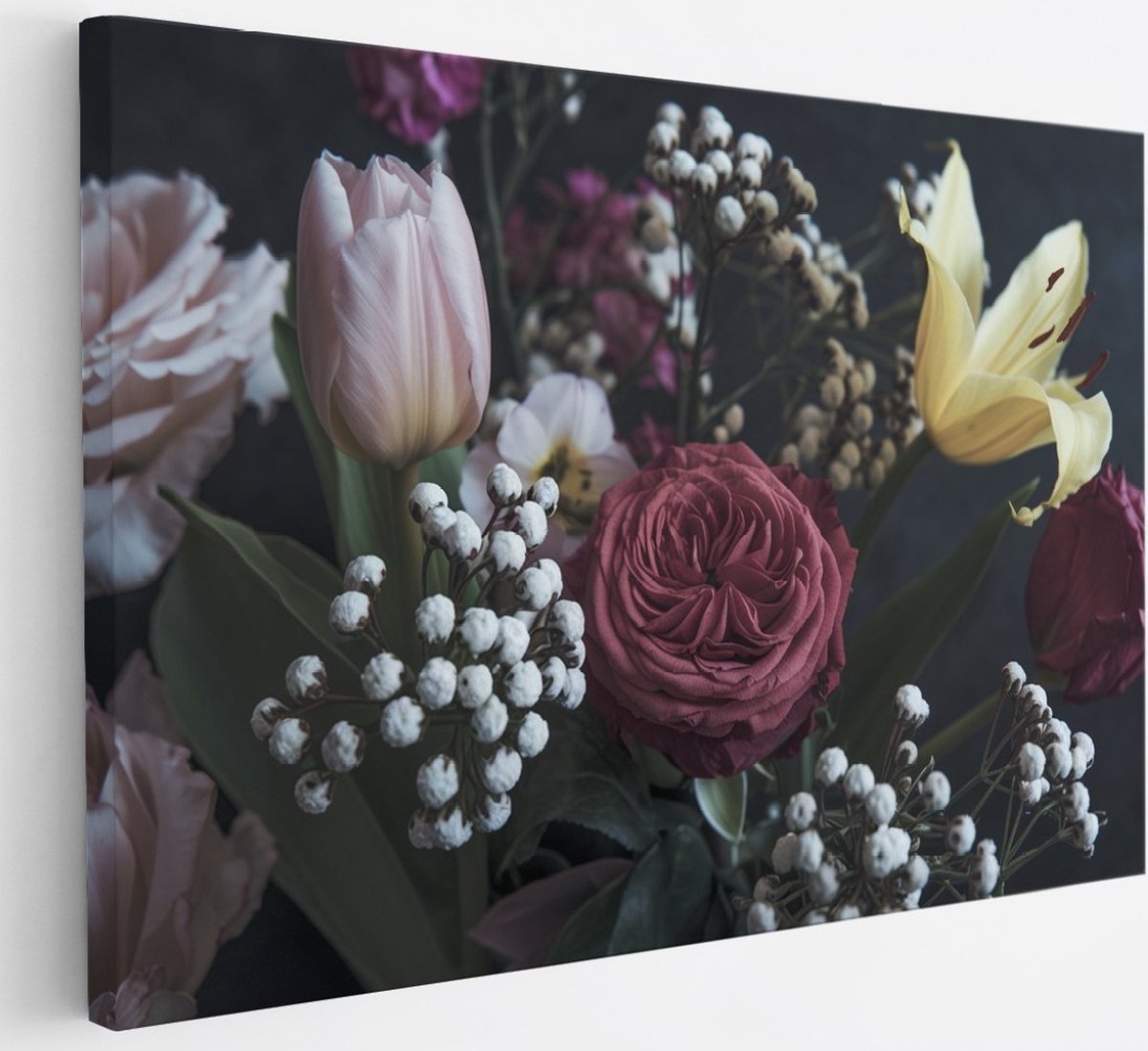 Saammp Canvas Schilderij - boeket - Bloemen - Abstract - 30x20 - Foto op canvas - Wanddecoratie - Muurdecoratie Woonkamer - Kantoor Decoratie Multicolor