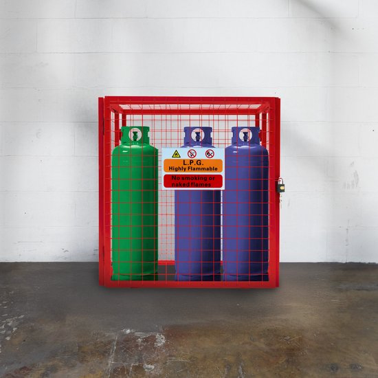 Gasflessenkooi 90cm x 80cm x 43cm Opvouwbaar Rood Gaas Veilige Afsluitbare Opslag Poedergecoat Gegalvaniseerd Staal 3mm Draaddikte 2 x 19kg Gasflessen GRATIS Waarschuwingsbord Hangslots & Sleutels van Fineway — afbeelding 4