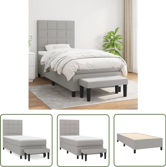 vidaXL Lit à sommier tapissier - Matras à ressorts ensachés - Soutien moyennement ferme - Surmatelas doux pour la peau - Gris clair - 203 x 83 x 118/128 cm (L x L x H) - vidaXL - Lit