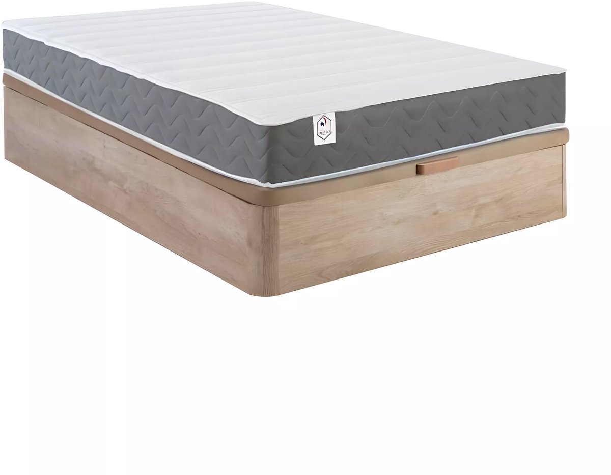 Vente-unique Set 120 x 200 cm bedbodem met opbergruimte, licht naturel + matras van HD-schuim met vormgeheugen en ademende 3D-strook, 18 cm dik - HEAVEN van YSMÉE
