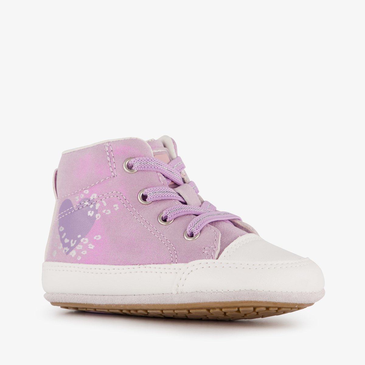 Groot leren babyschoenen paars met hartjes - Maat 18 - Uitneembare zool - In cadeauverpakking