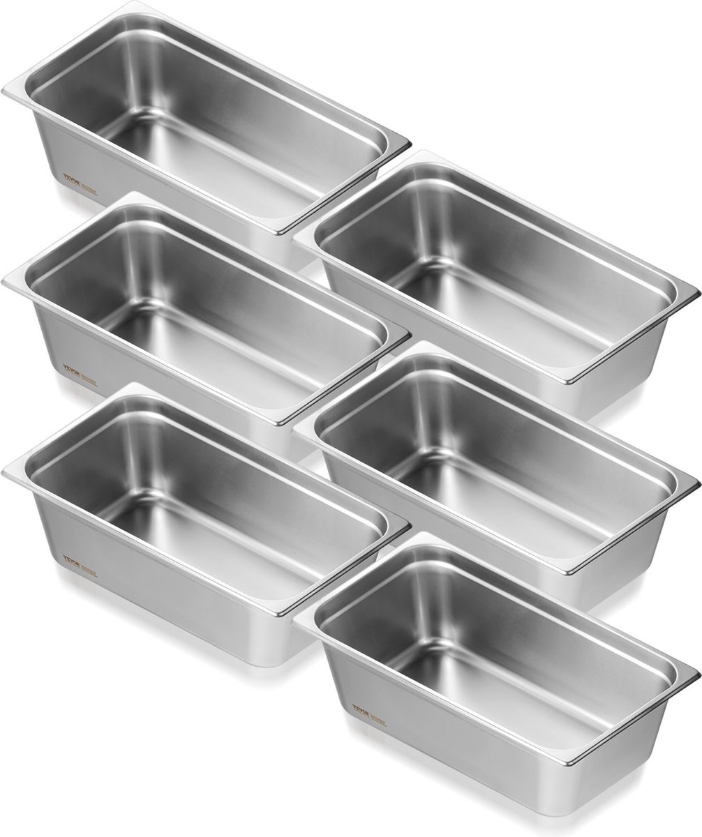 VEVOR 6 X Hotelpannen Gastronormbak Rvs 530x327x150mm 20,2l