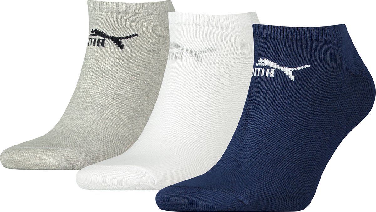 Puma unisex sneakersokken in retro-design enkelhoog voor dames en heren set van 3 Marineblauw