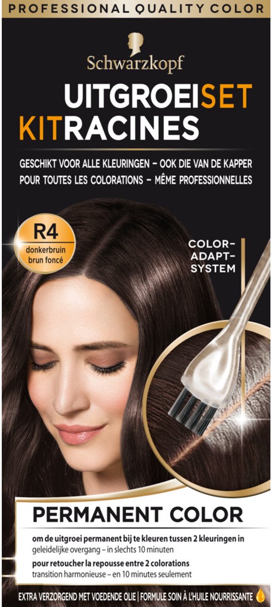3x Schwarzkopf Uitgroeiset Haarverf Donkerbruin R4 1 set