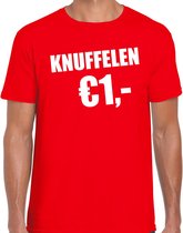 Fun t-shirt - knuffelen 1 euro - rood - heren - Feest outfit / kleding / shirt S