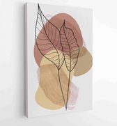 Botanical wall art vector set. Earth tone boho foliage line art drawing with abstract shape 3 - Moderne schilderijen – Vertical – 1894296091 - 40-30 Vertical