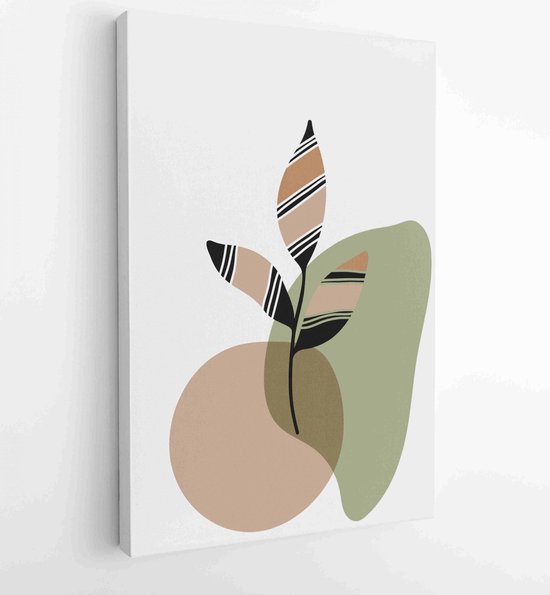 Botanical watercolor wall art vector set. Earth tone boho foliage line ...