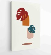 Botanical wall art vector set. Earth tone boho foliage line art drawing with abstract shape. 2 - Moderne schilderijen – Vertical – 1870947436 - 50*40 Vertical