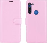 Motorola Moto G8 Hoesje - Mobigear - Classic Serie - Kunstlederen Bookcase - Roze - Hoesje Geschikt Voor Motorola Moto G8