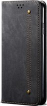 OnePlus 8 Hoesje - Mobigear - Denim Slim Serie - Kunstlederen Bookcase - Zwart - Hoesje Geschikt Voor OnePlus 8