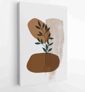 Botanical wall art vector set. Earth tone boho foliage line art drawing with abstract shape. 2 - Moderne schilderijen – Vertical – 1880835784 - 50*40 Vertical