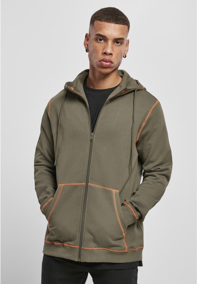 Urban Classics Organic Contrast Flatlock Stitched Vest met capuchon S Groen