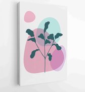 Botanical wall art vector set. Earth tone boho foliage line art drawing with abstract shape. 1 - Moderne schilderijen – Vertical – 1866300559 - 80*60 Vertical