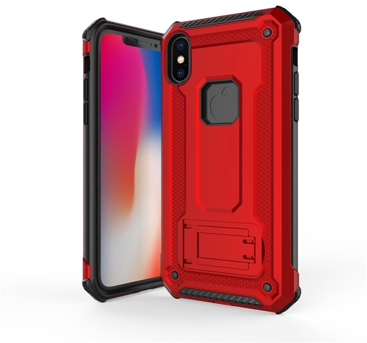 Ntech hoesje Geschikt voor iPhone Xs Max - Armor hoesje met Kickstand - Rood