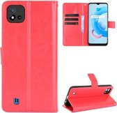 Voor OPPO Realme C11 2021/Realme C20/Realme C20A Crazy Horse Textuur Horizontale Flip Lederen Case met Houder & Kaartsleuven & Lanyard (Rood)