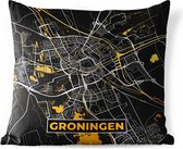 Buitenkussen Weerbestendig - Stadskaart - Groningen - Goud - Zwart - 50x50 cm - Plattegrond