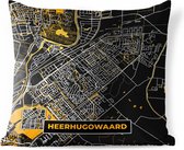 Buitenkussen Weerbestendig - Stadskaart - Heerhugowaard - Goud - Zwart - 50x50 cm - Plattegrond