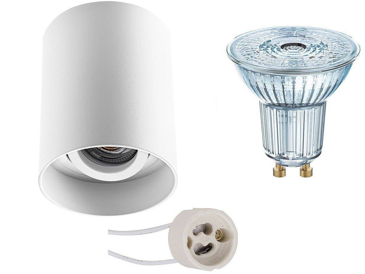 Opbouwspot Set - LEDVANCE Parathom PAR16 940 36D - Pragmi Luxina Pro - GU10 Fitting - Dimbaar - Opbouw Rond - Mat Wit - 3.4W - Natuurlijk Wit 4000K - Verdiept - Kantelbaar - Ø90mm