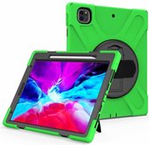 Voor iPhone Pro 12.9 (2020) schokbestendige kleurrijke siliconen + pc-beschermhoes met houder en schouderriem en polsriempje & pensleuf (groen)