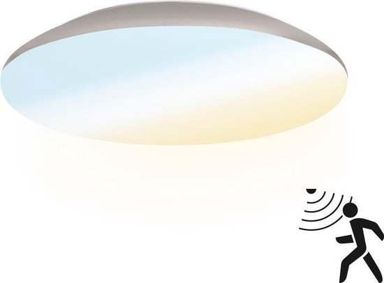 HOFTRONIC - LED Plafondlamp met bewegingssensor - Plafonnière - Chroom - 12 Watt - IP65 waterdicht - Kleur instelbaar (2700K, 4000K & 5000K) - 1200 Lumen - IK10 Stootveilig - Ø25 cm - Geschikt voor badkamer - Voor binnen en buiten - 3 jaar garantie