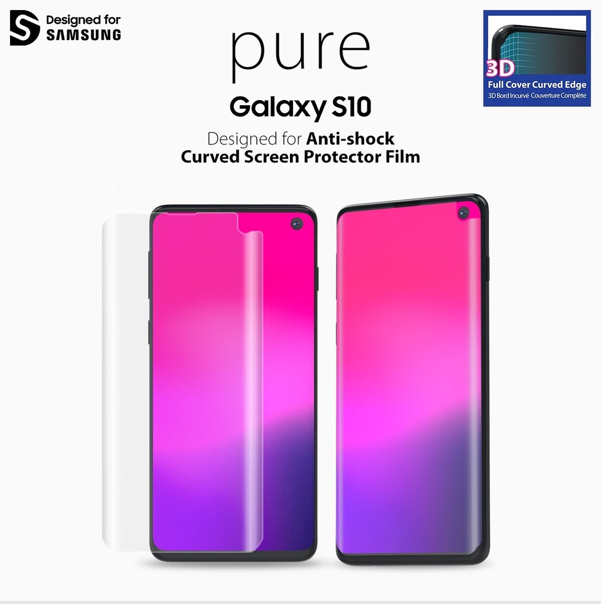 Geschikt voor Samsung Galaxy S10 Araree Pure 3D Pre-Curved Screenprotector Folie/PET