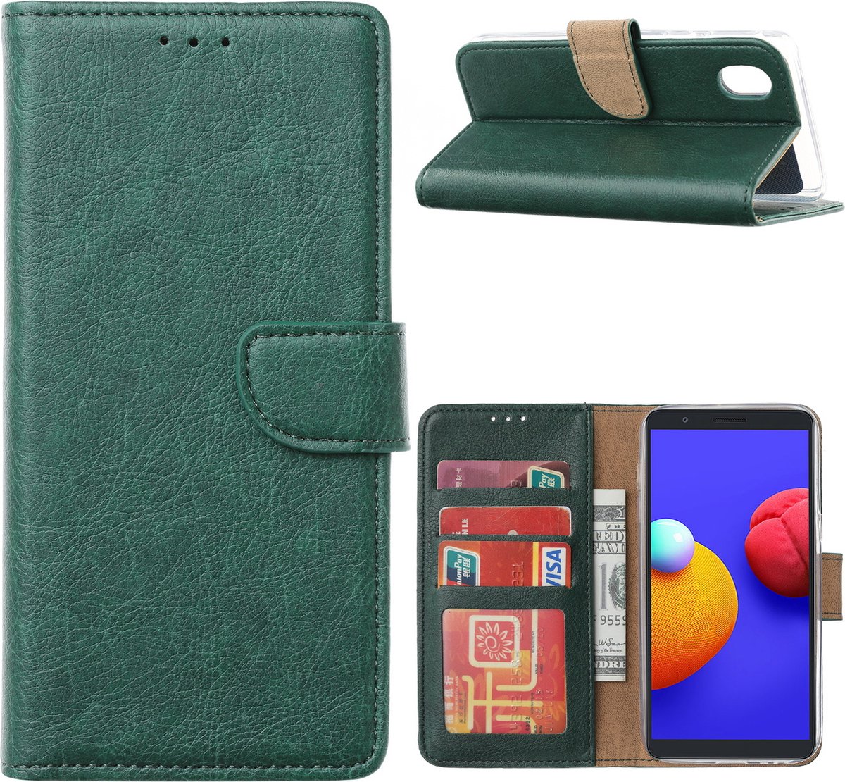 Hoesje Geschikt Voor Samsung Galaxy A01 Core Hoesje book case met Pasjeshouder - Groen