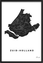 Poster Provincie Zuid-Holland - A3 - 30 x 40 cm - Inclusief lijst (Zwart MDF)