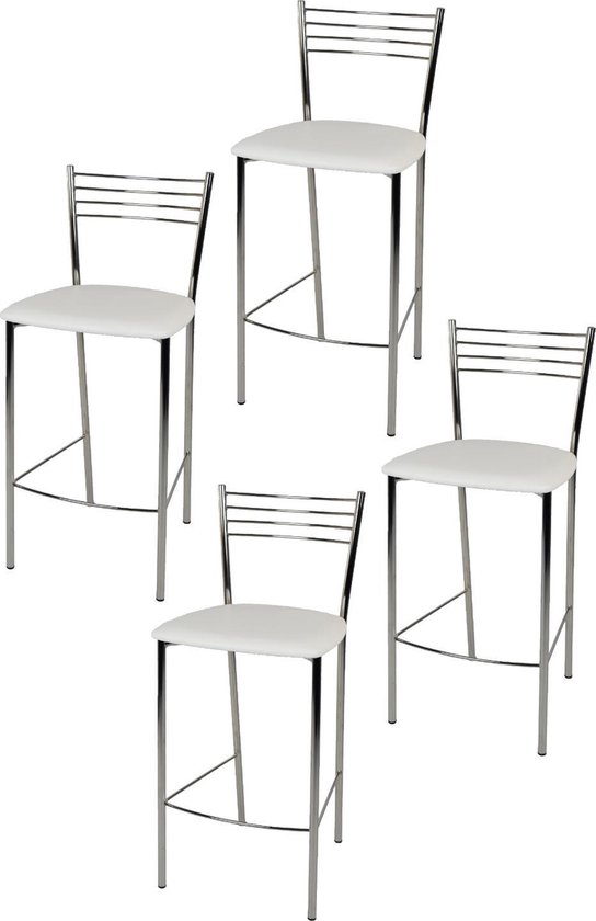 Tommychairs Elegance - Eetkamerstoelen - Set van 4 - Chroom & Wit - Kunstleer