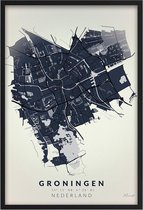 Poster Vintage Kaart Groningen - A2 - 42 x 59,4 cm - Inclusief lijst (Zwart Aluminium)