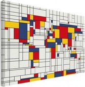 Wereldkaart Mondriaan - Canvas 120x90