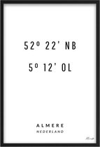 Poster Coördinaten Almere A2 - 42 x 59,4 cm (Exclusief Lijst)